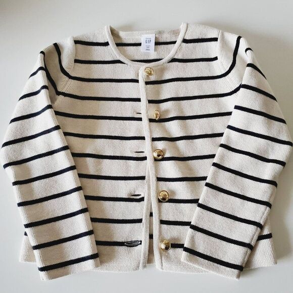 GAP Baby Button Cardigan In Bold Navy Stripe Size 5 Years GUC - Picture 6 of 11